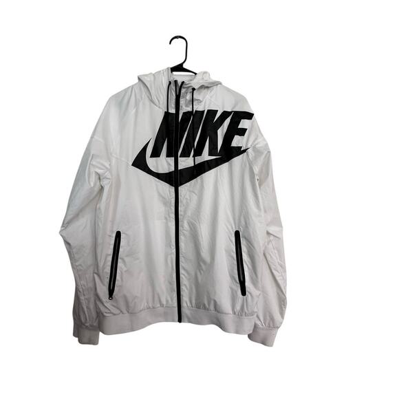 Nike Windrunner GX1 White Black Glanz Hooded Track Swoosh Windbreaker Jacket L - Picture 1 of 9